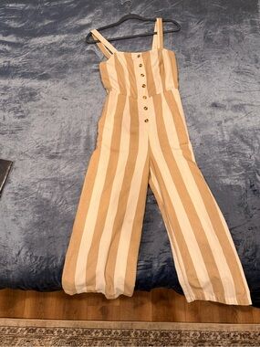Altar’d State Striped Wide-Leg Jumpsuit in Beige and Cream Size Small